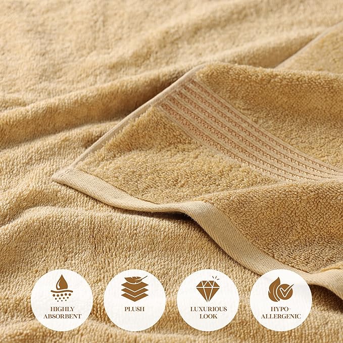 Superior Egyptian Cotton 3-Piece Towel Set, Basic Towels For Bathroom, Home Decor, Guest Bath, Shower, Apartment, Included 1 Face, 1 Hand, 1 Bath Towel, Washcloth, Quick Dry, Gold