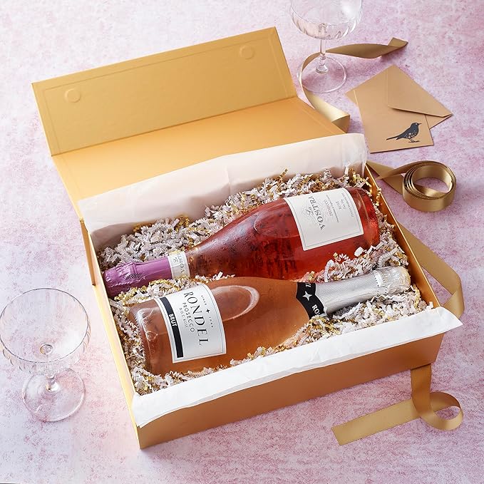 CECOBOX - Gift Boxes with Lids for Presents 13"x8.5"x4" - Matte, Collapsible Magnetic Closure Gift Box - Groomsmen & Bridesmaid Proposal Boxes, Wedding, PR, Birthdays, Holidays (Gold)