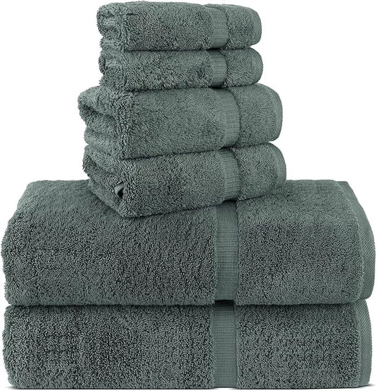Chakir Turkish Linens 100% Cotton Premium Turkish Towels for Bathroom, 2 Large Bath Towels, 2 Hand Towels, 2 Washcloths (6-Piece Towel Set, Dark Gray)
