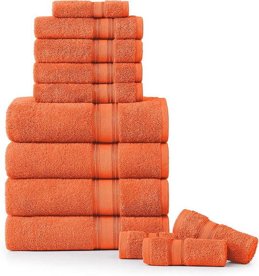LANE LINEN Luxury 12 Piece Bath Towel Set - 100% Cotton, Rust Color, Absorbent, Quick Dry, Soft, Oeko-Tex Certified, Satisfaction Guarantee
