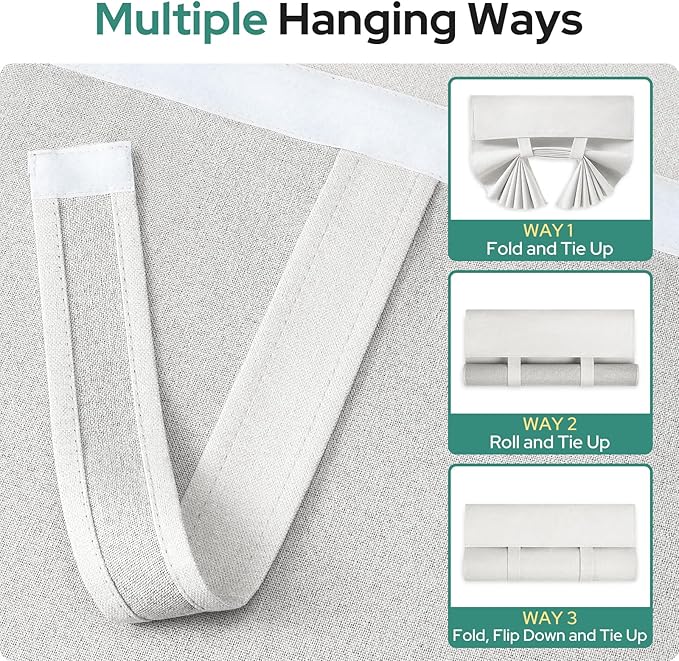 HOMEIDEAS 100% White Linen Blackout French Door Curtains, Privacy Door Window Curtains, 30 X 68 Inch Room Darkening Blinds, Thermal Insulated Shades for Bedroom, 1 Panel