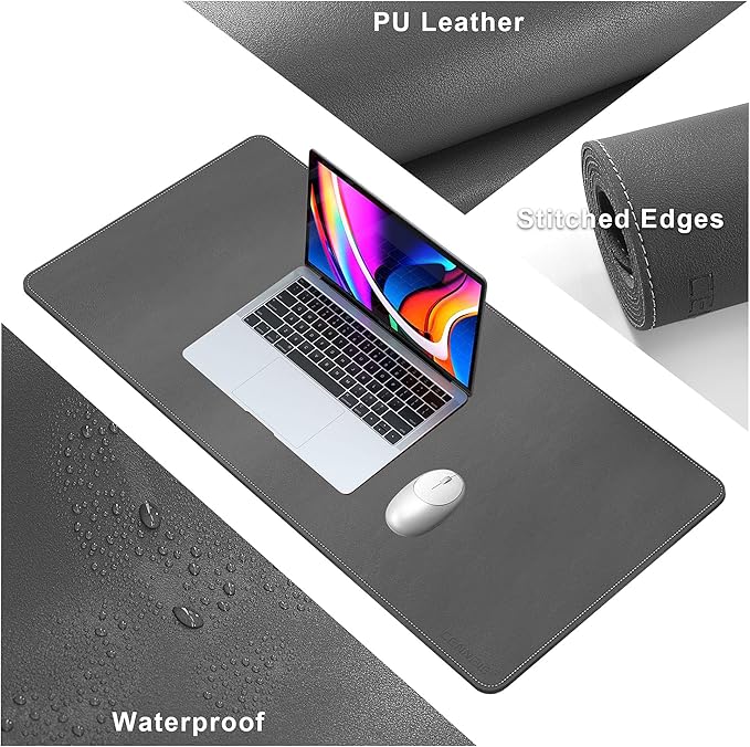 CENNBIE Leather Desk Mat,39.3x19.6 Extra Large Desk Pad Blotter Protector, Extended Non-Slip Mouse Pad, Waterproof PU Leather Desk Mat on top of desks Large for Office and Home (Grey)