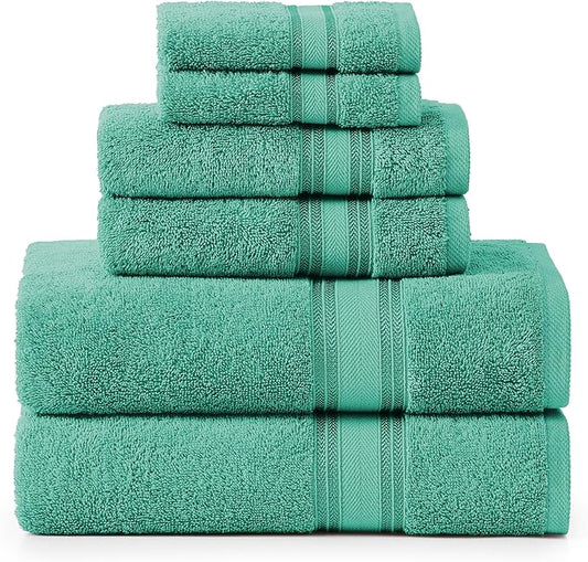 LANE LINEN Luxury Bath Towels Set - 6 Piece, 100% Cotton, Zero Twist, Quick Dry, Absorbent, Super Soft 2 Bath Towels, 2 Hand Towels, 2 Wash Cloths: Teal