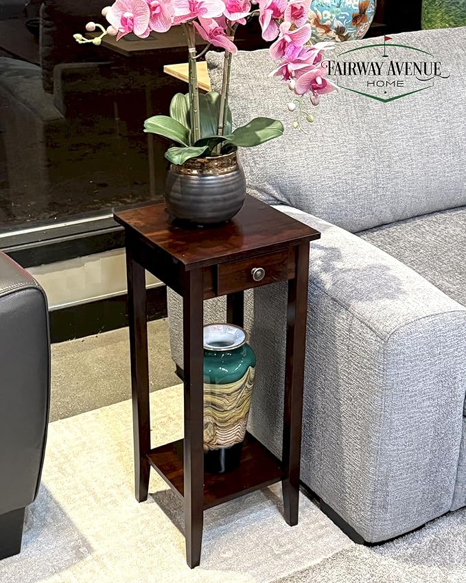 2-Tier Solid Acacia Plant Stand w/Drawer