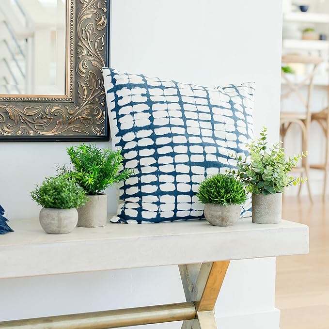 Artificial Plants for Home Decor Indoor. 4 Mini Plants, Rosemary Faux Plant Decor, Eucalyptus Plant, Grass Plants. Small Fake Shelf or Desk Greenery Décor