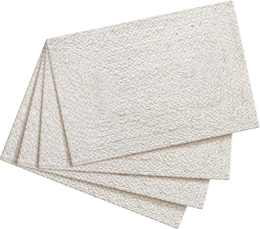 Hausattire Jute Braided Placemats 13x19 Inches Set of 4 Reversible Handwoven Boho Vintage Placemats for Kitchen Dining Tables|BBQ's Thanksgiving Decor Weddings Indoor & Outdoor Parties|Off-White