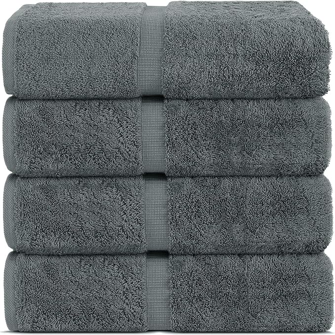 Chakir Turkish Linens 100% Cotton Premium Turkish Towels for Bathroom | 30'' x 60'' Large Bath Towels (4 Piece, Dark Gray)