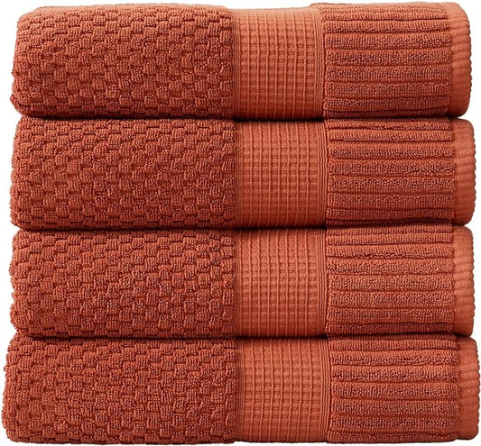 NY Loft 100% Cotton 4 Pack Bath Towel Set| Super Soft & Absorbent Quick-Dry Bath Towels 30" x 52" |Textured and Durable Cotton | Trinity Collection (4 Pack, Clay)