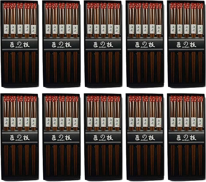 JapanBargain 4514x10, Bamboo Chopsticks Reusable Japanese Chinese Korean Wood Chop Sticks Hair Sticks 5 Pair Gift Boxed Set Dishwasher Safe, 9 inch, Red-Sakura, Set of 10.