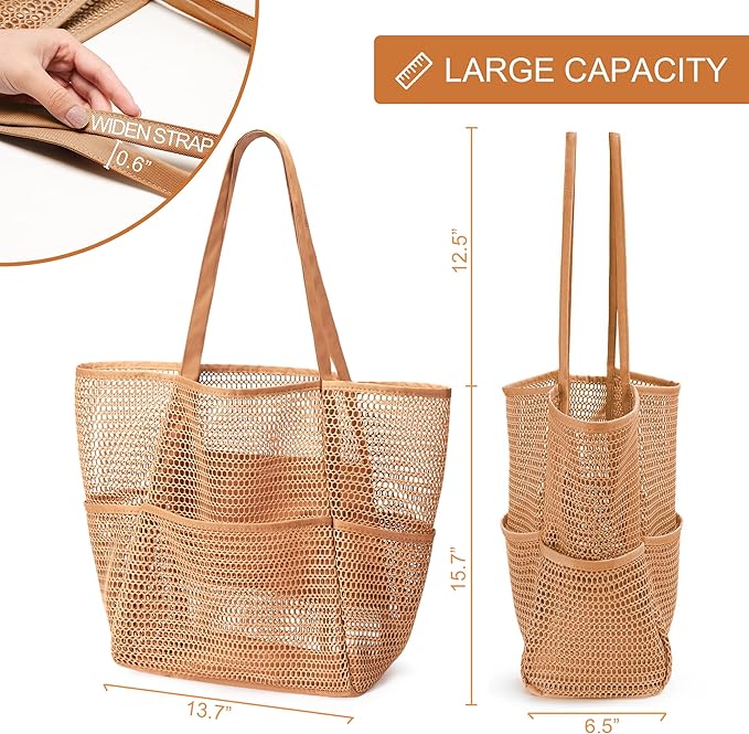 KALIDI BeachNylon Mesh Tote Bag, Casual Tote Bag Hobo Women Foldable MAX 23L Shoulder Bag For Beach Picnic Vacation