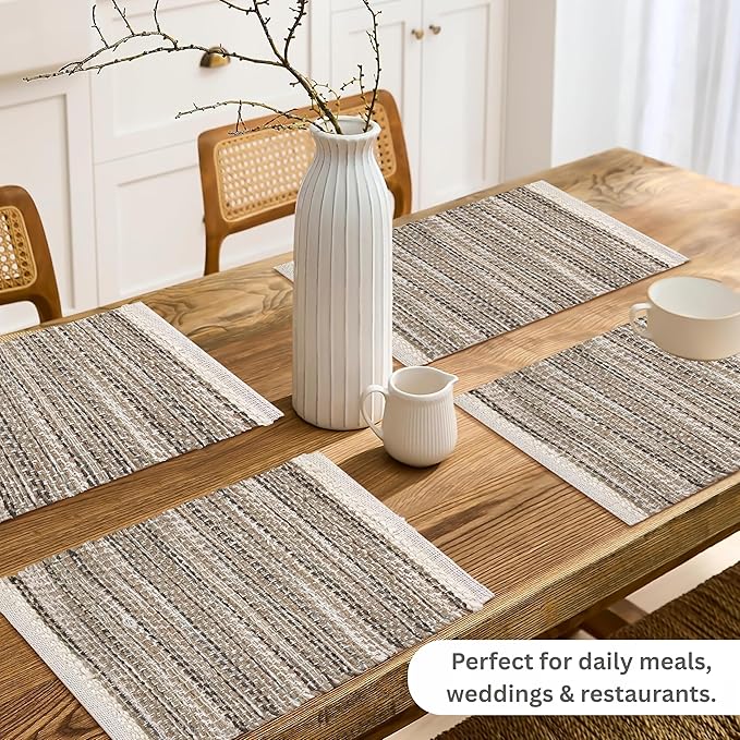 Hausattire Woven Table Placemats Set of 4 - Olive Green Christmas Jute Outdoor Table Mats for Kitchen Dining Decoration |Heat Resistant Farmhouse Dinner Placemat for Thanksgiving Decor |13x19 Inch