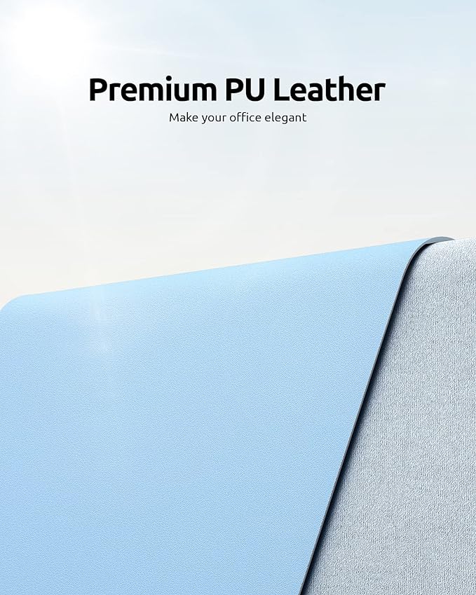 YSAGi Leather Desk Protector, Office Mat, Large Mouse Mat, Non-Slip PU Leather Blotter, Laptop Pad, Waterproof Writing Pad for Office and Home (Baby Blue, 35.4" x 17")