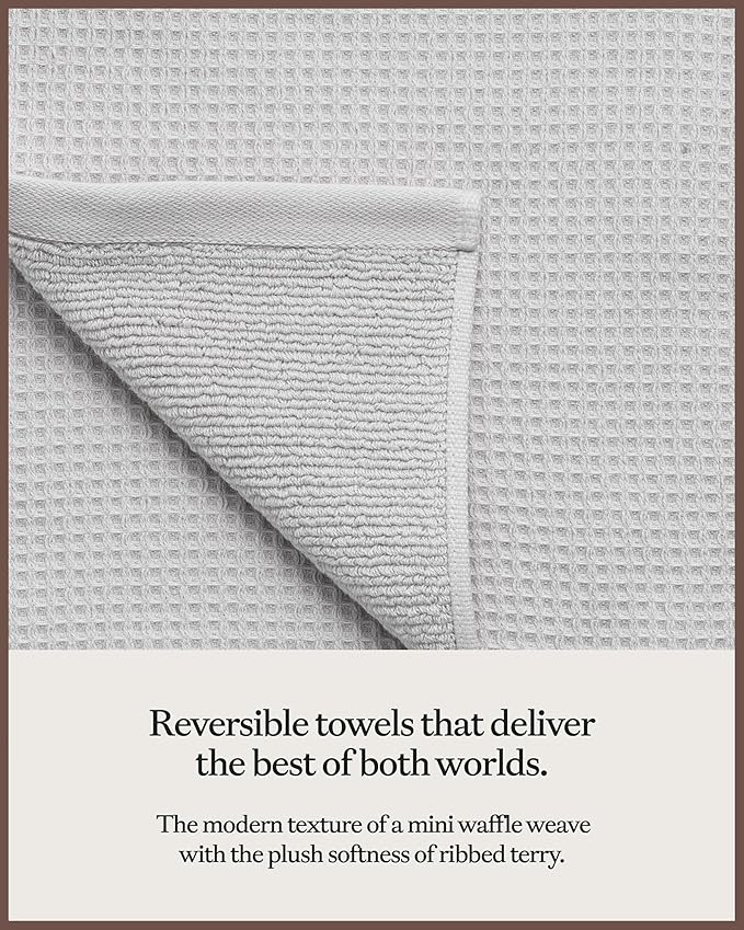 Cozy Earth Complete Waffle Bath Bundle - 60% Cotton 40% Viscose from Bamboo - Quick Dry & Ultra-Soft Waffle Weave Bath Towels - 4 Washcloths, 2 Hand Towels, 2 Bath Towels, 2 Bath Sheets, Light Grey