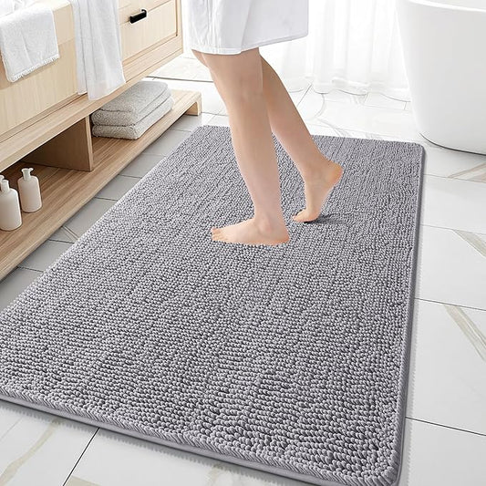 OLANLY Bathroom Rugs 59x35, Extra Soft Absorbent Chenille Bath Rugs, Rubber Backing Quick Dry, Machine Washable Bath Mats for Bathroom Floor, Tub and Shower, Home Decor Accessories, Grey