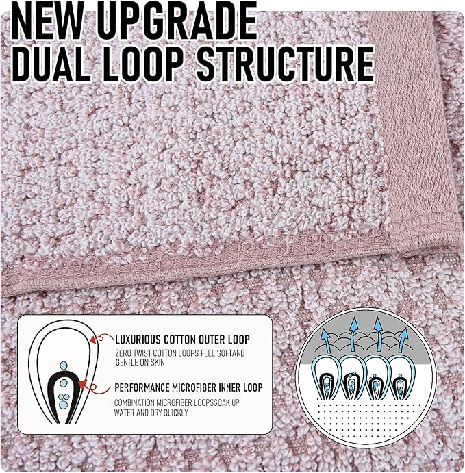 Everplush Diamond Jacquard 6 Pieces Bath Towel Set, Luxury Super Soft Oversized Towels, Highly Absorbent Diamond Jacquard Quick Dry Bath Towel for Bathroom Rose