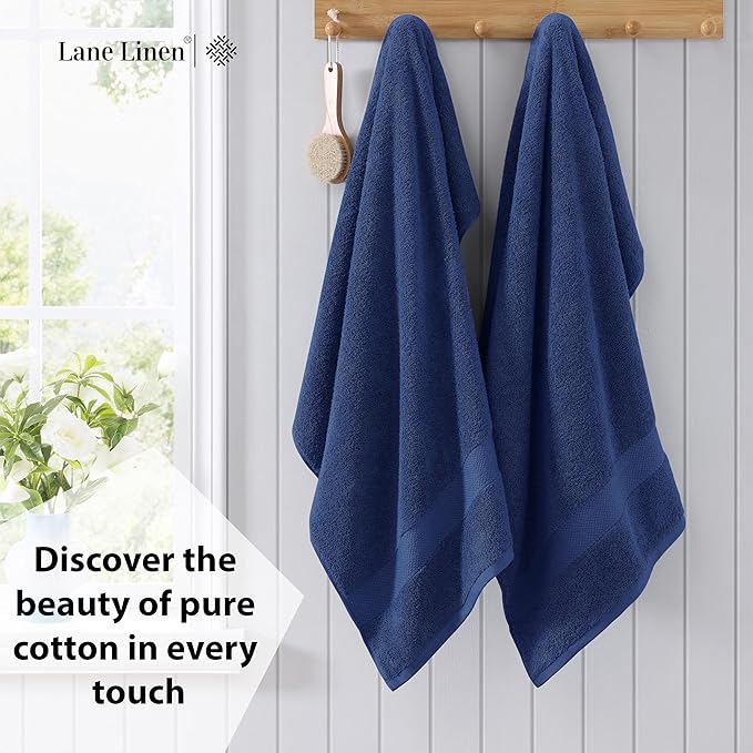 LANE LINEN 100% Cotton Bath Sheets Set of 2 (35"x66") - Ring Spun Cotton Extra Large Bath Towels Set - Quick Dry, Soft & Absorbent Oversized Towel Sets - Holds Well After Multiple Washes - Navy Blue