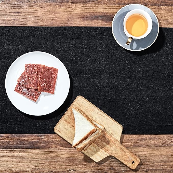 Mebakuk Linen Farmhouse Table Runner Large Burlap Style Soft and Waterproof Decorative Fabric Runner for Outdoor Wedding and Dinner (14 x 132 Inch, Black)