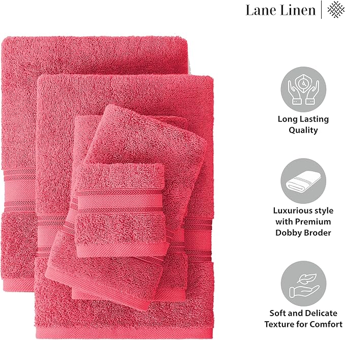 LANE LINEN 100% Cotton Bath Towel Set of 12 – 4 Bath, 4 Hand Towel & 4 Washcloths, Zero Twist, Absorbent Softness for Daily Use, Perfect for Airbnb, Spa & Hotel, Machine Washable – Honeysuckle