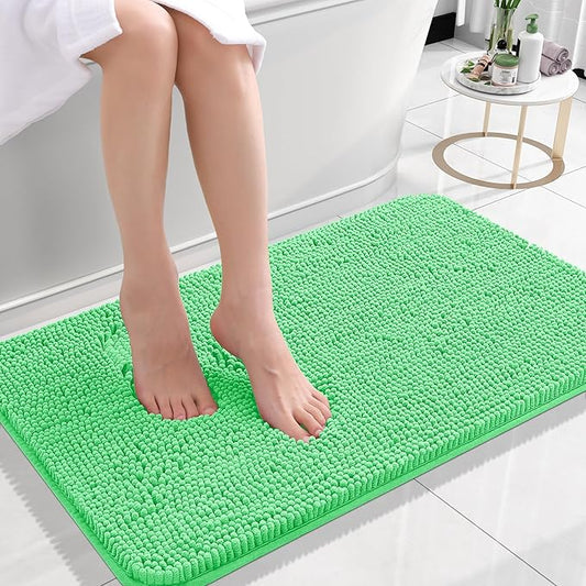 OLANLY Bathroom Rugs 24x16, Extra Soft Absorbent Chenille Bath Rugs, Rubber Backing Quick Dry, Machine Washable Bath Mats for Bathroom Floor, Tub and Shower, Home Decor Accessories, Mint Green