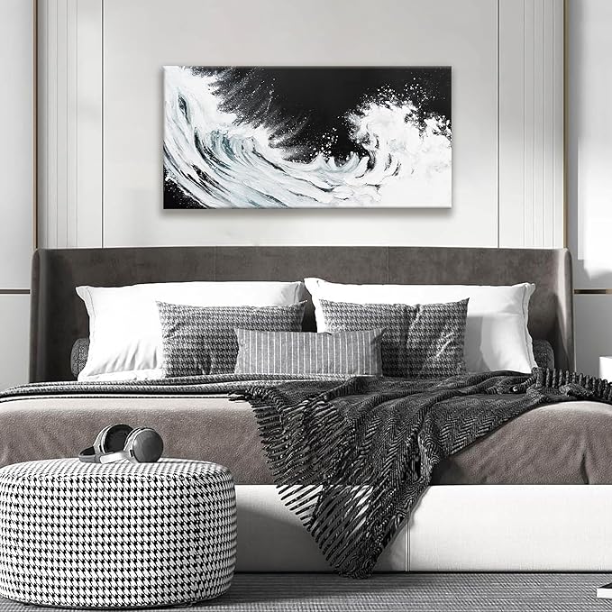 TAIJXAGSG Black And White Abstract Wall Art Painting Canvas Art Wall Decor 20x40 Inch Decorations White Ocean Waves Wall Art Canvas Abstract Art Picture For Bedroom Kitchen Office Home Decor