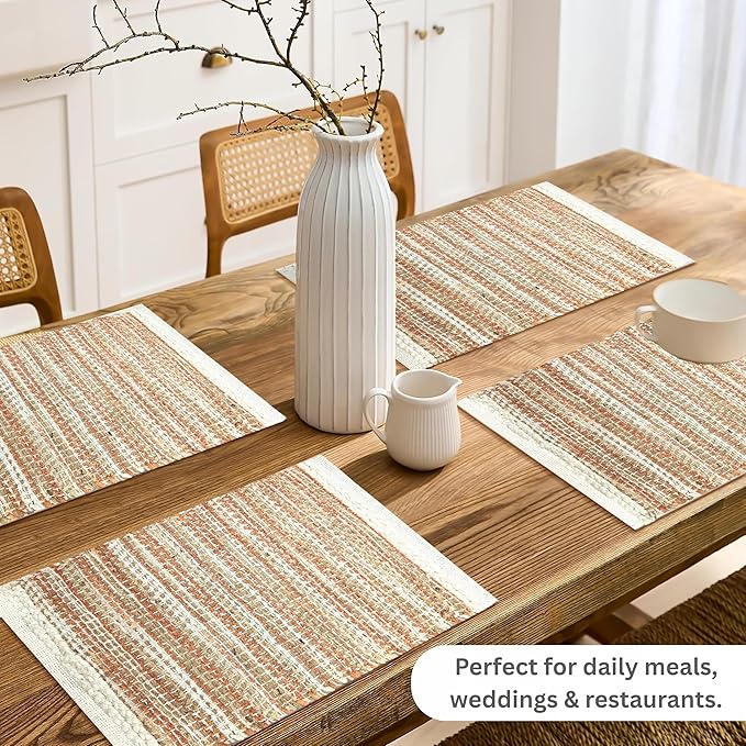 Hausattire Woven Table Placemats Set of 4 - Rust, Jute Boho Outdoor Table Mats for Kitchen Dining Decoration | Easy Clean Heat Resistant Farmhouse Dinner Placemat for Thanksgiving Decor - 13x19 Inch