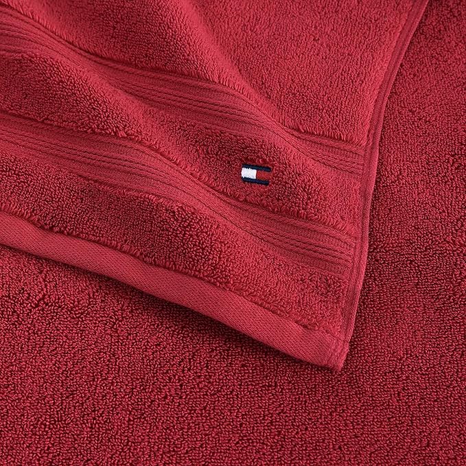 Tommy Hilfiger - Bath Towels, 100% Soft & Absorbent Plush Cotton with Zero Twist Constructions, Quick Dry and Medium Weight Bathroom Towels (Harborside Solid Red, 6 Piece)