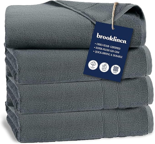 Brooklinen Super-Plush Turkish Cotton Bath Towel Set - Includes 4 Bath Towels Cotton, 820 GSM, Highly Absorbent, Machine Washable, Perfect for Home & Bathroom (Slate Grey)