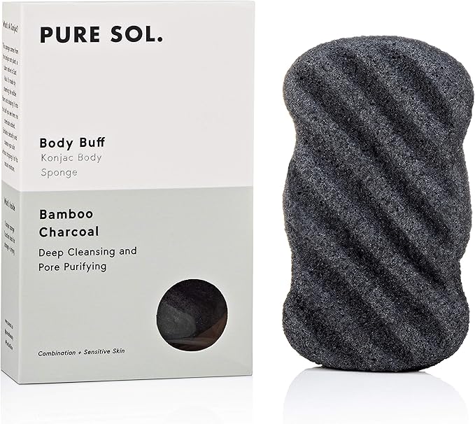 Pure SOL. Konjac Exfoliating Bath Sponge - Activate Charcoal Exfoliating Sponge – Konjac Sponge for Acne - Deep Cleansing, Clean Pores, Remove Impurities - 100% Natural and Good for All Skin Types
