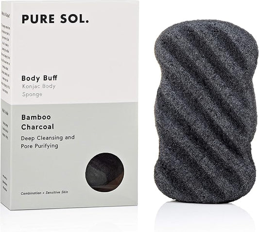 Pure SOL. Konjac Exfoliating Bath Sponge - Activate Charcoal Exfoliating Sponge – Konjac Sponge for Acne - Deep Cleansing, Clean Pores, Remove Impurities - 100% Natural and Good for All Skin Types