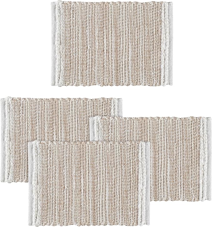 Hausattire Woven Table Placemats Set of 4 - Natural, Jute Boho Outdoor Table Mats for Kitchen Dining Coffee Table | Easy Clean Thanksgiving Farmhouse Placemat for Wedding, Restaurants - 13x19 Inches