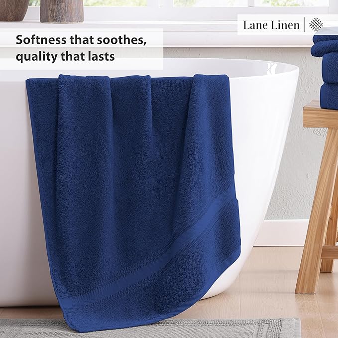 LANE LINEN Luxury Bath Towels Set - 3 Piece 100% Cotton Bathroom Towels, Quick Dry, Extra Aborbent, Super Soft Towels Set 1 Hand Towel, 1 Wash Cloths, 1 Bath Towel, Navy Blue