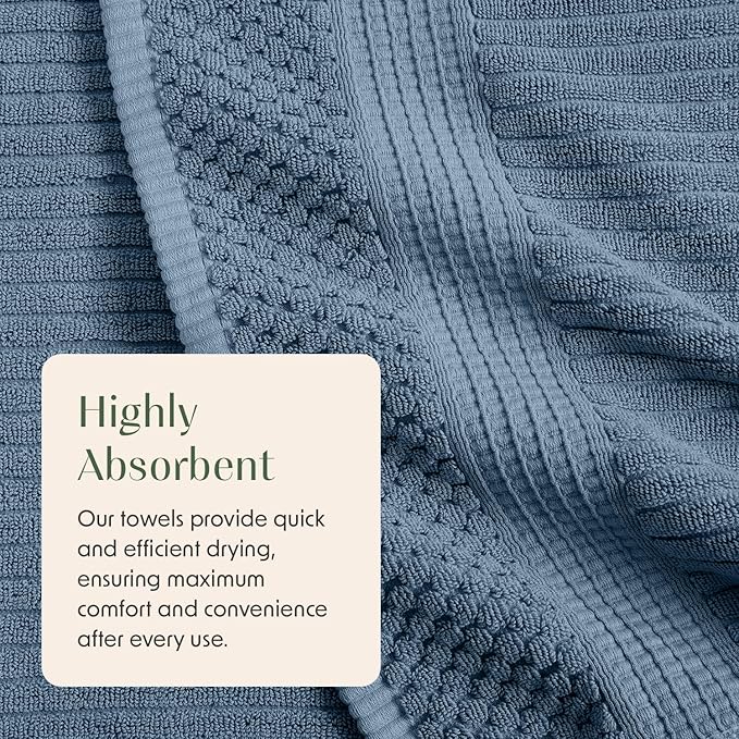 Springtree Home 100% Cotton Bath Towel Set of 4 | Super Soft & Absorbent with Quick-Dry Fibers | 4 Bath Towels | Textured and Durable Cotton | Krista Collection - Oceanview