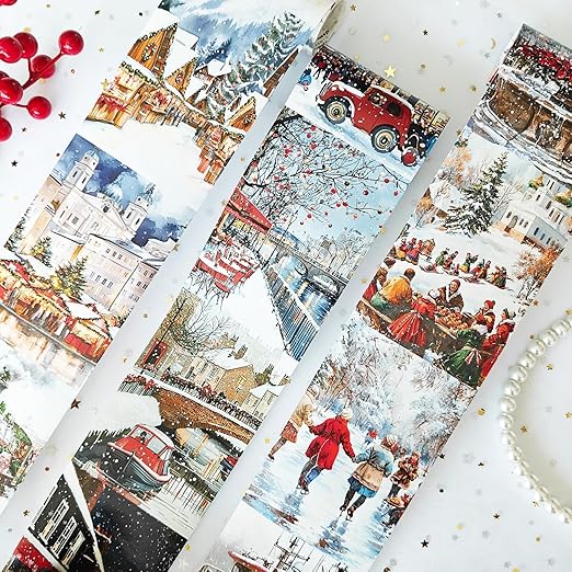 Christmas Washi Tape Set,3 Rolls City Landscape Stickers for Journaling,Christmas Washi Tape Stickers for Junk Journal Supplies,Scrapbooking,Notebook,Phone Case,DIY Craft(Victoria)