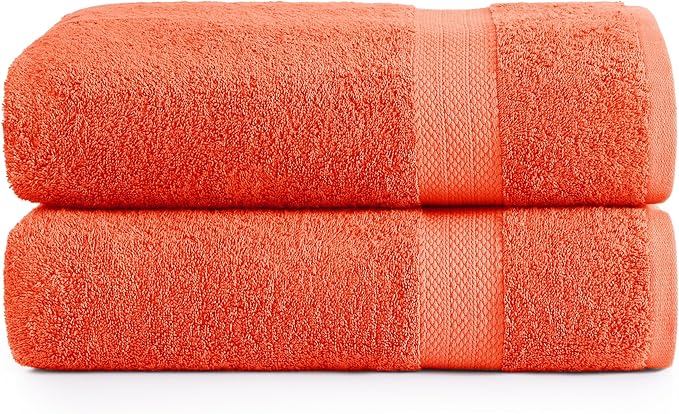 LANE LINEN 100% Cotton 2 Pack Bath Sheets Set (35"x66") - Ring Spun Cotton Extra Large Bath Towels Set - Quick Dry, Soft & Absorbent Oversized Towel Sets - Dorm Essentials for Boys - Tiger Lily