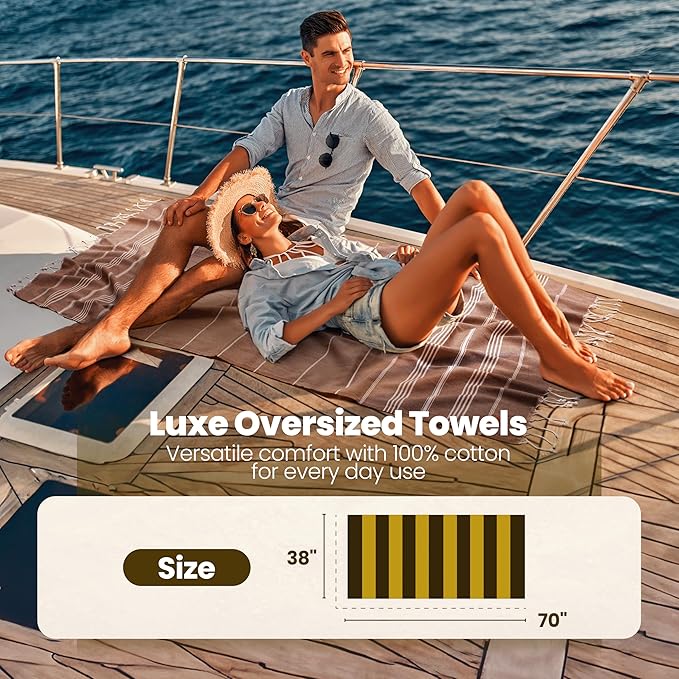 Gold CASE LYCIA Turkish Beach Towel Set of 6 – 100% Cotton Turkish Beach Towels Bulk 70 x 38'' – LYCIA Oversized, Quick Dry & Sand Free Beach Towel – Lightweight Towels Set in Tones of Yellow