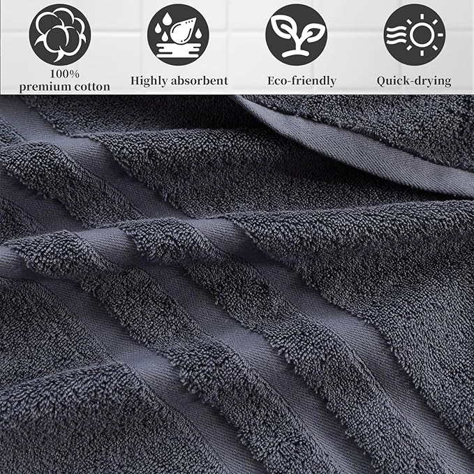 Cotton Bath Towel – Large 30x60 Inches, Soft, Thick & Absorbent Towel for Bathroom, Spa, or Home Use (Gray, 2 Pack – 30"x60")