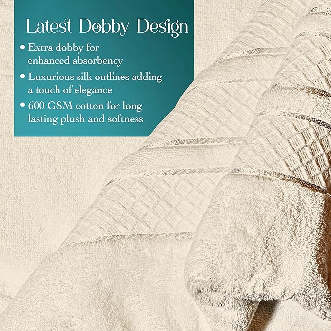 Premium Towel Set: Super absorbent, quick-drying, soft, plush. Features hanging loop, fade-resistant, eco & skin-friendly dyes. Luxury dobby design for bath or spa. (Beige, Bath Towel Set of 4)