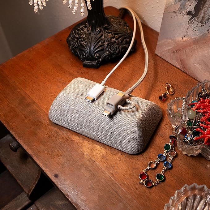 Smartish® Magnetic Cord Holder - Bigger Cable Wrangler Stocking Stuffer Organizer with Magnet Clips for Charger Management on Desktop, Nightstand - Holds 6+ Cables - Lightly Toasted Beige