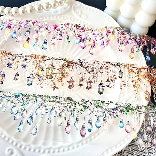 PET Tpae Stickers for Journaling,3 Rolls Christmas Lighting Washi Tape Stickers for Scrapbooking,Junk Journal Supplies,DIY Craft,Gift Wrap,Notebook,Phone Case(Night Light)