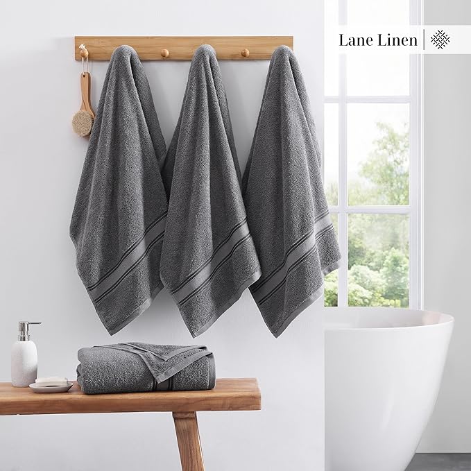 LANE LINEN 100% Cotton 4 Pack Bath Sheets (35"x66") - Zero Twist, Extra Large Cotton Bath Towels Set - Quick Dry, Soft & Absorbent Oversized Towel Set - Remains Soft After Multiple Washes - Cool Grey