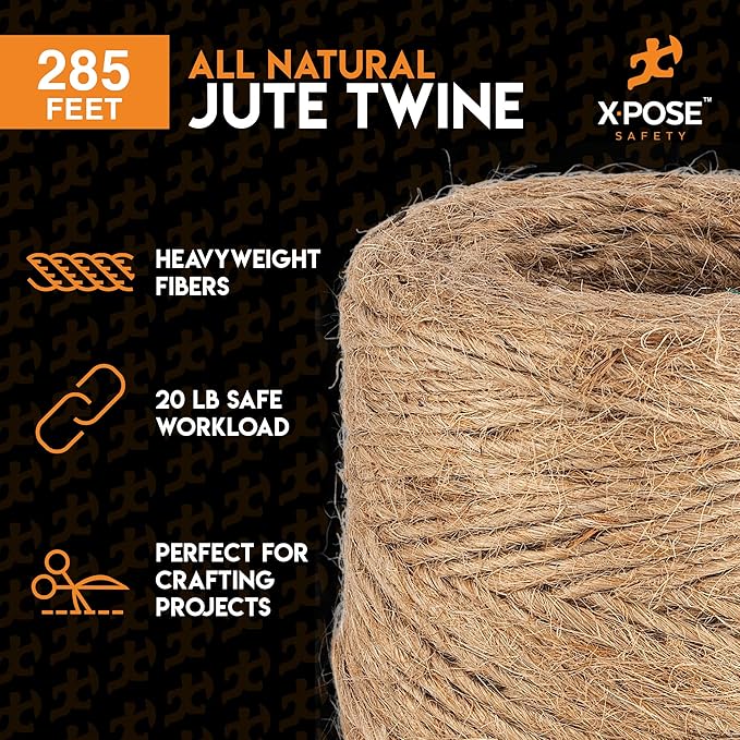 Jute Twine - 1 Ply Brown Roll 285 Feet Natural Jute String for Crafts, Packaging, Wrapping, Decorative Rope Cord for Hanging Ornaments (6 Packs)