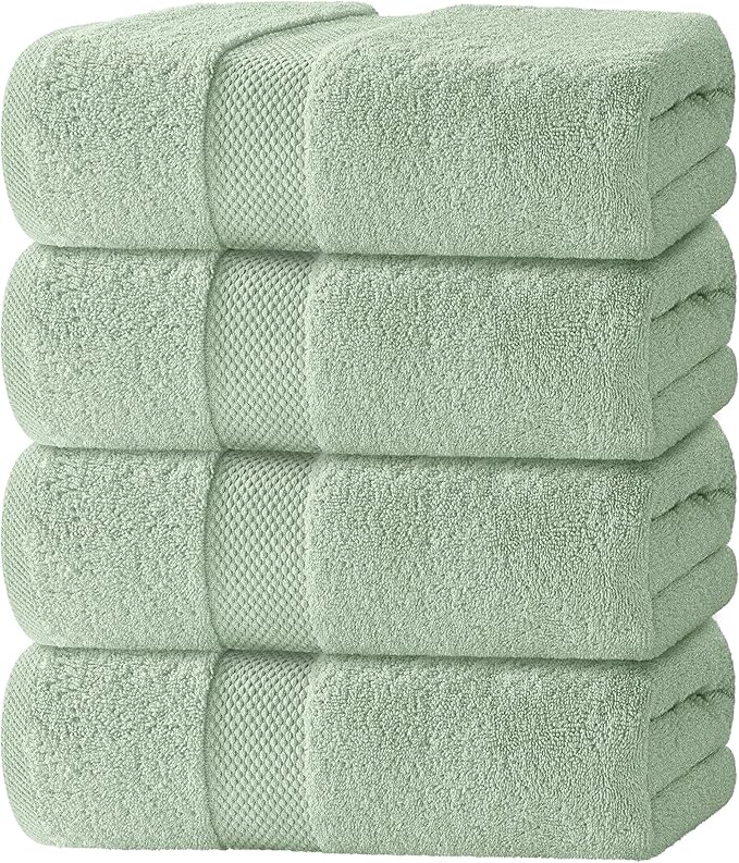 White Classic Luxury Bath Towels Set of 4 Large - 700 GSM Cotton Ultra Soft Bath Towels 27x54 | Highly Absorbent and Quick Dry | Hotel Towels for Bathroom Luxury, Plush Sage Green