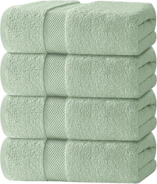 White Classic Luxury Bath Towels Set of 4 Large - 700 GSM Cotton Ultra Soft Bath Towels 27x54 | Highly Absorbent and Quick Dry | Hotel Towels for Bathroom Luxury, Plush Sage Green