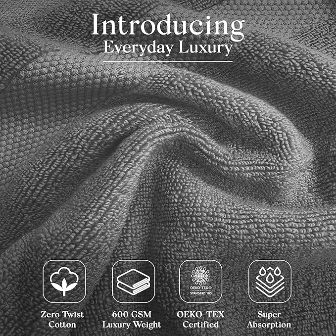 Premium Staple Cotton Bathroom Towel Set - Gray 600 GSM 6-Piece Luxury Bath Towel Set 3 Stripe - 2 Bath Towels, 2 Hand Towels & 2 Washclothes Set - High Absorbent & Quick Dry for Gym, Spa, Hotel