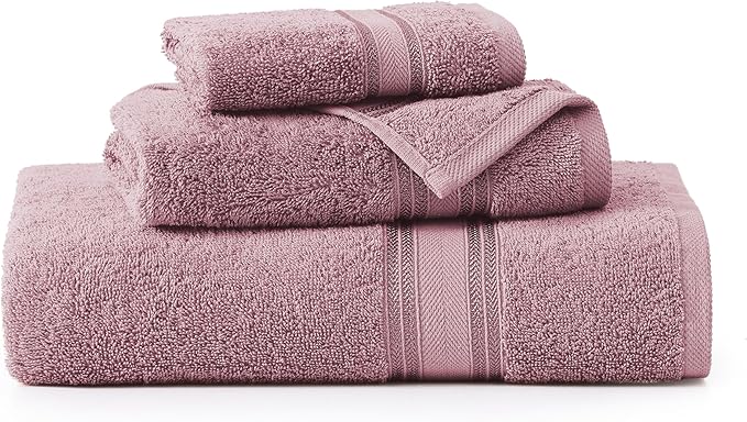 LANE LINEN Luxury Bath Towels Set - 3 Piece Set, 100% Cotton Bathroom Towels, Zero Twist, Quick Shower Towels, Absorbent Bath Towel, Soft, 1 Bath Towel, 1 Hand Towel, 1 Wash Cloths - Wishful Mauve
