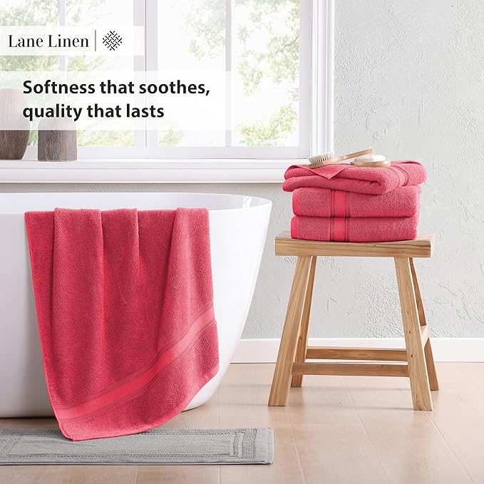 LANE LINEN 100% Cotton Bath Towel Set of 12 – 4 Bath, 4 Hand Towel & 4 Washcloths, Zero Twist, Absorbent Softness for Daily Use, Perfect for Airbnb, Spa & Hotel, Machine Washable – Honeysuckle