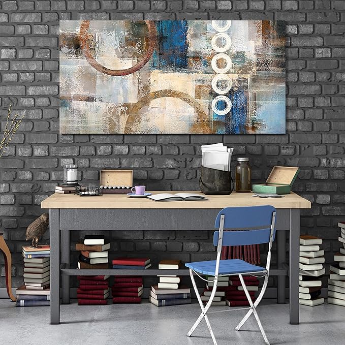 yiijeah Geometric Wall Art - Yellow and Blue Wall art for Living Room - Framed Picture Artwork & 48x24 Inches Large Painting Modern Home Decor