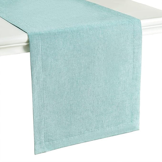 Mebakuk Linen Farmhouse Table Runner Large Burlap Style Soft and Waterproof Decorative Fabric Runner for Outdoor Wedding and Dinner (14 x 72 Inch, Turquoise Blue)