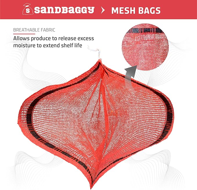 Sandbaggy Mesh Onion Produce Bags | 15" x 25 Inch | 50 lb Capacity | Breathable Fabric | Great for Packaging Produce & Fruit