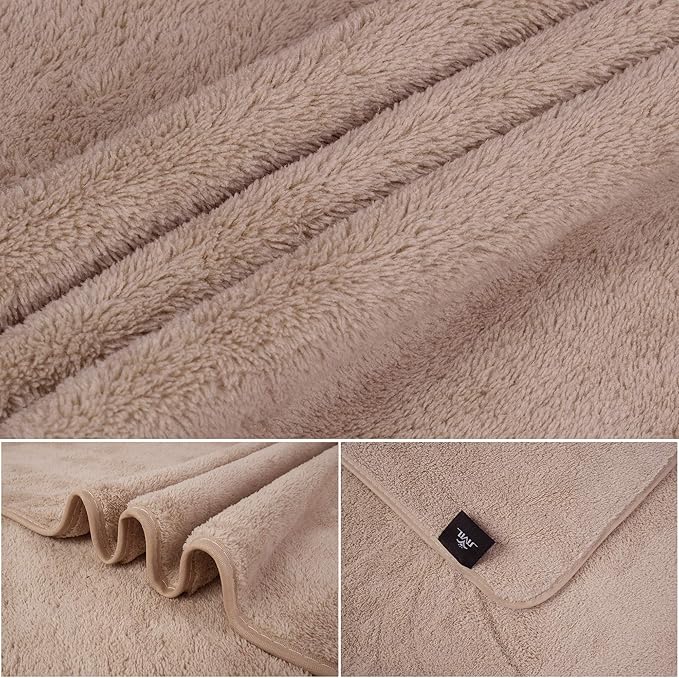 JML Luxury Hotel & SPA Bath Towels (2 Pack, 30"x60") - 350GSM High Density Fleece Towel Sets - Super Soft and Absorbent, Lint Free, Fade Resistant Oversized Bath Towel, Coral Fleece Camel